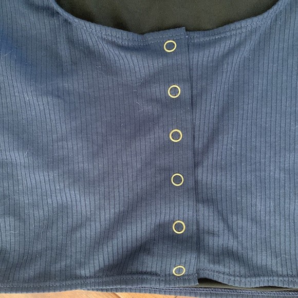 Mapale Navy Blue Snap Front Reversible Black Crop Top Women's Size Large - Picture 3 of 11